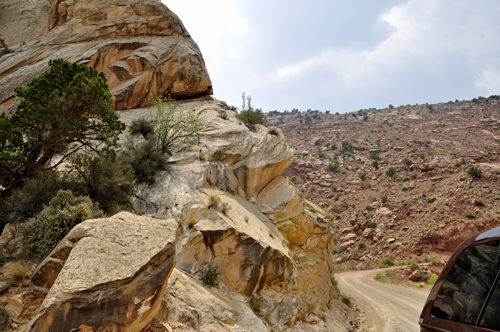 Rocky areas by the side of the road.