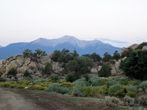 the mountains behind the RV of the two RV Gypsies