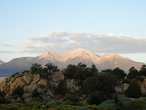 the mountains behind the RV of the two RV Gypsies