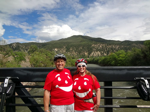 The two RV Gypsies on a bridge over the Colorado River