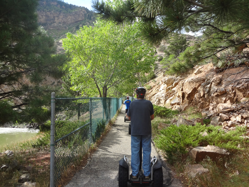 segways on a narrow path