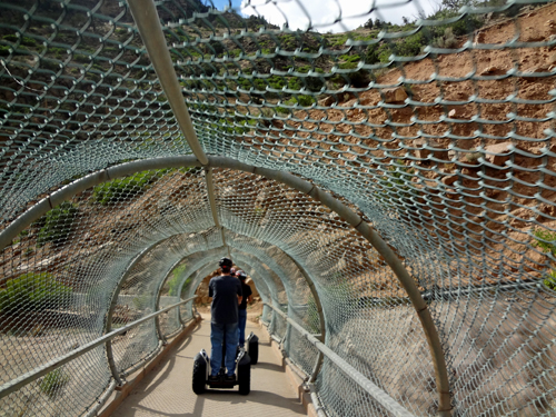 through the pedestrian / bicycle bridge