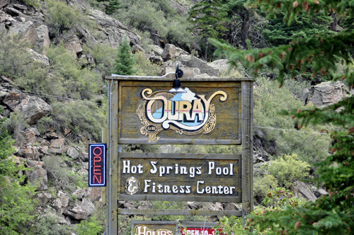 sign: Ouray Hot Springs Pool - open