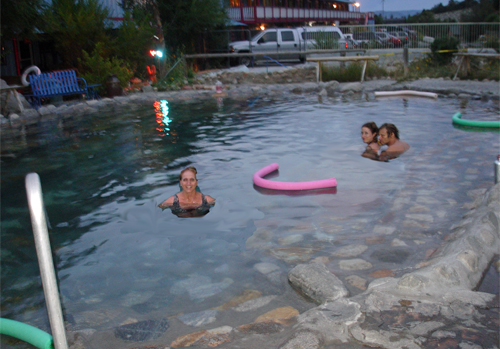 Karen Duquette in one of the medium temperature spa areas