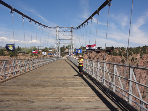 Karen Duquette on the Royal Gorge suspension bridge