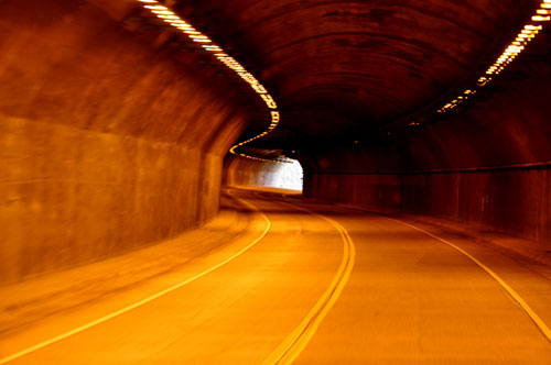 the two RV Gypsies in a tunnel in Colorado