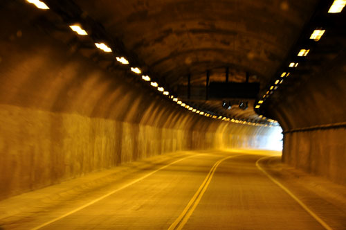 the two RV Gypsies in a tunnel in Colorado