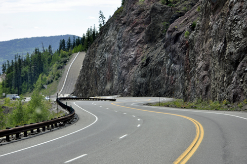 curvy road and a steep emergency stopping area