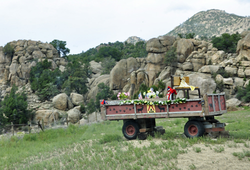 wagon full of flowers