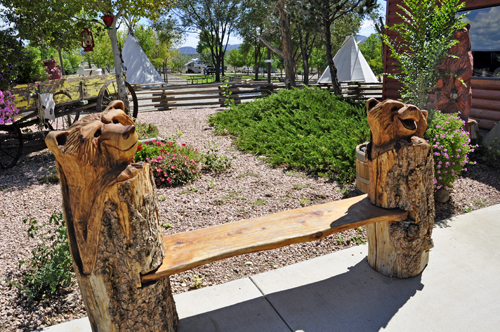 carved bench at KOA