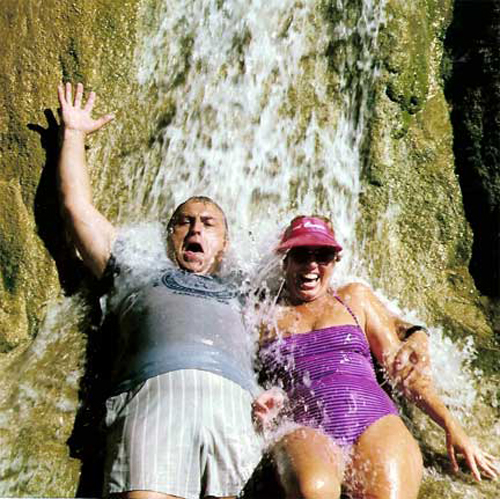 Lee and Kaaren Duquette under the cold waterfall