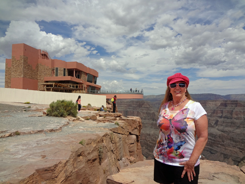 Karen Duquette at Eagle Point with the Grand Canyon Skywalk in the background