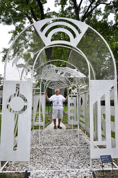 Lee Duquette in the art sculpture Time Tunnel