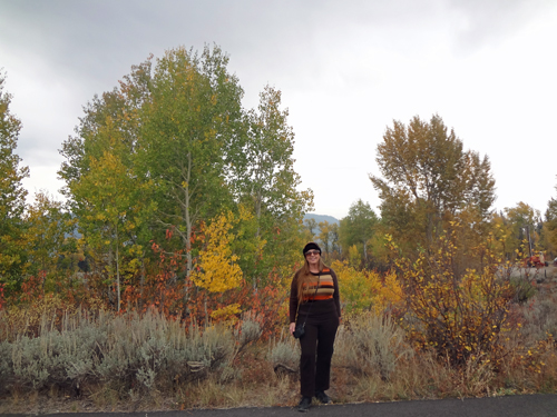 Karen Duquette and fall foliage at Grand Teton Ntional Park