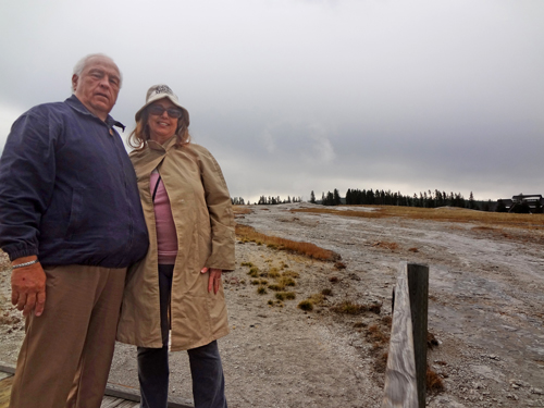 the two RV Gypsies at Old Faithful - 2012