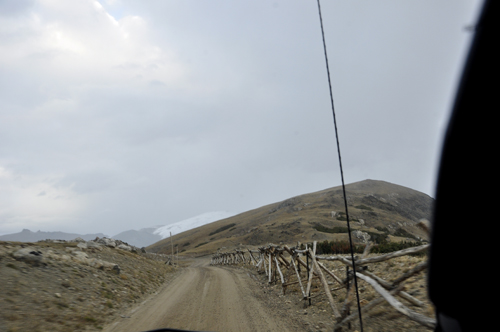 snow, hail, cold, curvy road on Old Fall River Road