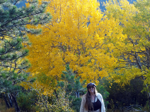 Karen Duquette and fall foliage at Rocky Mountain National Park