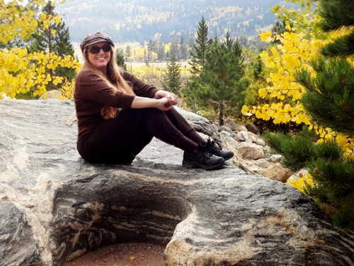 Karen Duquette and fall foliage at Rocky Mountain National Park