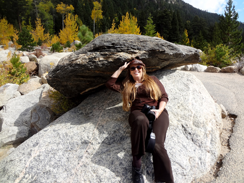 Karen Duquette and fall foliage at Rocky Mountain National Park