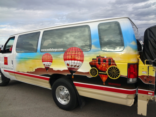 The Wells Fargo Stagecoach and hot air balloon truck