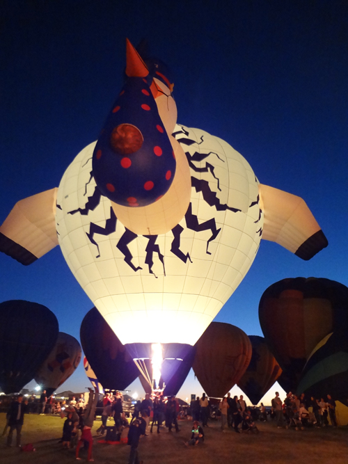 the Stork hot air balloon glowing