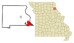 map of Missouri showing location of Hannibal