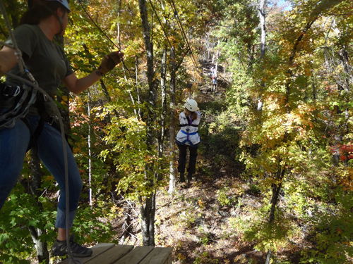 Karen Duquette on the zipline