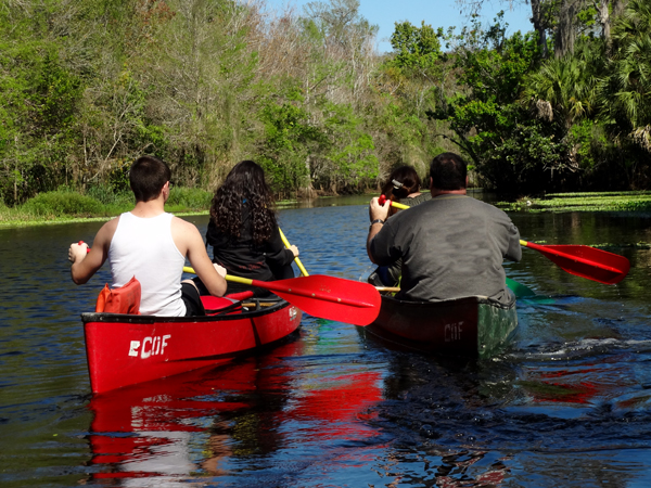 Josh, Sam, John and Renee in their canoes