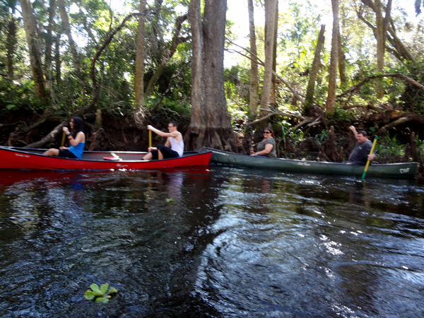Sam, Josh, Renee, and John in their canoes