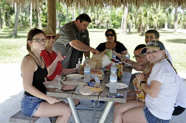 The two RV Gypsies and family enjoying lunch