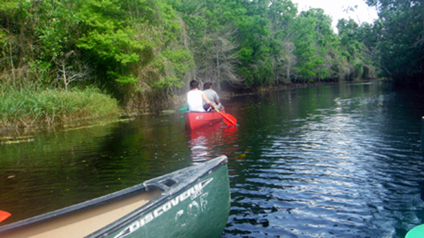 Josh Smythers and Alex Jones in their canoe