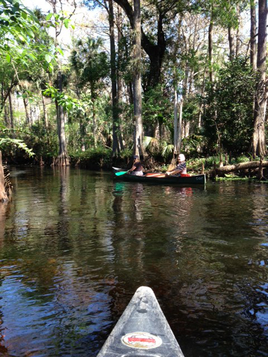 the two RV Gypsies in a canoe at Riverbend state park in Florida