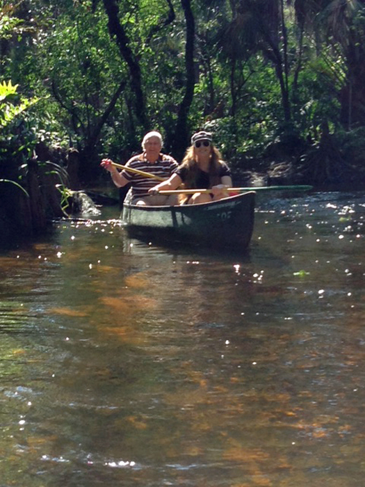 the two RV Gypsies in a canoe at Riverbend state park in Florida