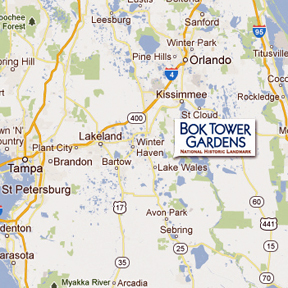Florida map showing locaation of the Bok Tower Gardens