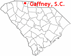 South Carolina map showing location of  Gaffney