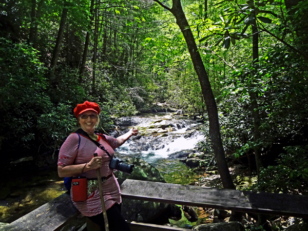 Karen Duquette at a lookout point, enjoying the view