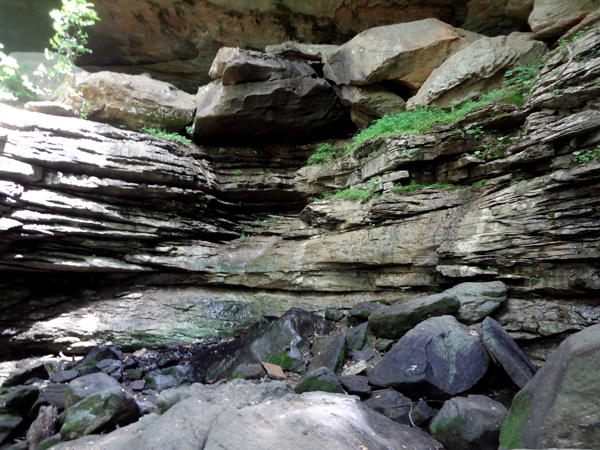 The dry area where the waterfall should be.