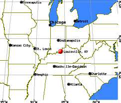 map of Kentucky showing location of Louisville