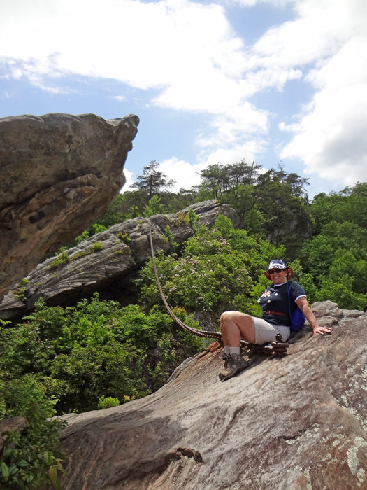 Karen Duquette on top of the chain at Chained Rock