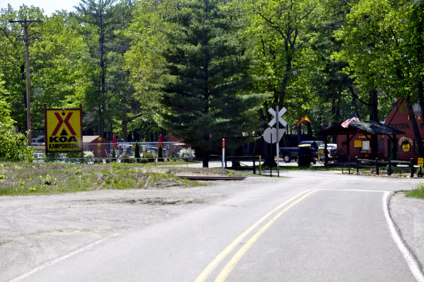 train tracks at the entrance to Oscoda KOA in MI