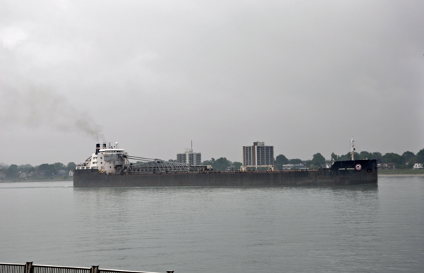 A barge coming down the Detroit River