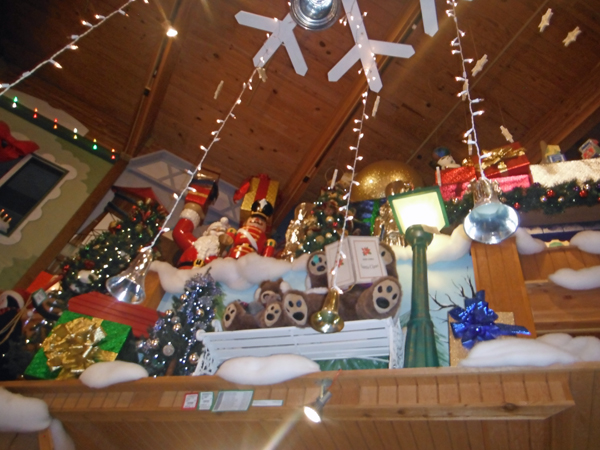 a small display of ornaments inside Bronners Christmas Wonderland