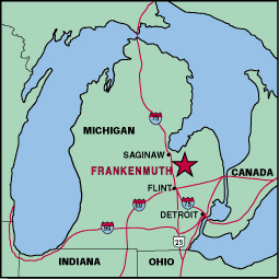 map of Michigan showing location of Frankenmuth