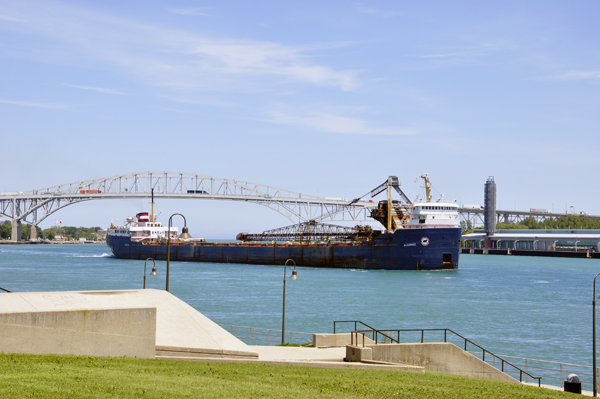 a barge and the Blue Water Bridges