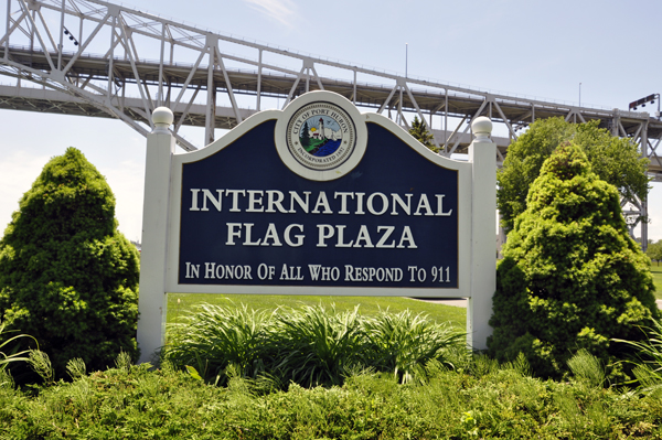 the International Flag Plaza sign