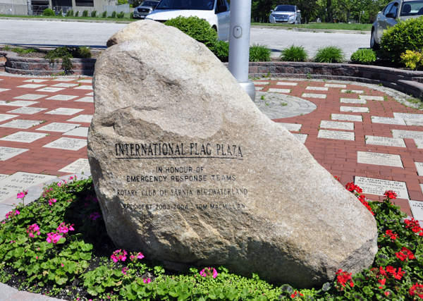 at the International Flag Plaza rock