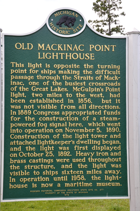 sign about the Old Mackinac Point Lighthouse