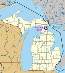 Map showing location of Mackinaw Island 