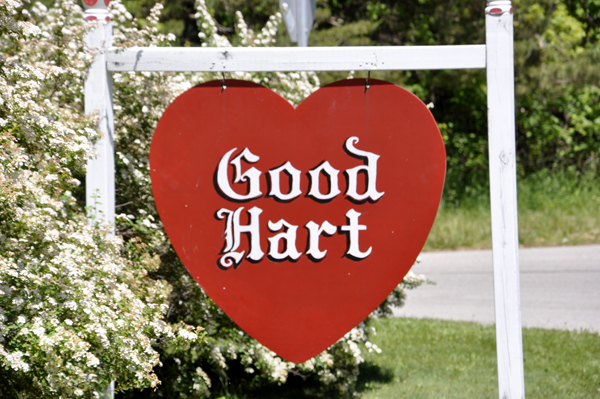 Sign entering the City of Good Hart on the Tunnel of the Trees road.