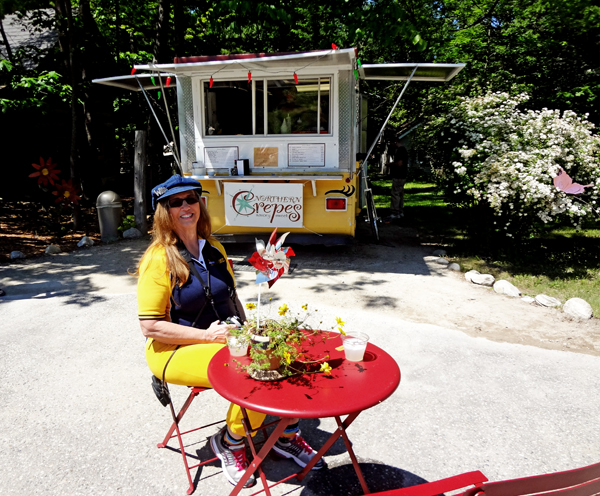 Karen Duquette waiting for her crepe to be made